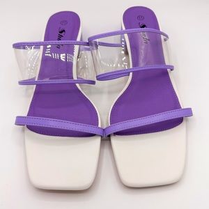Shein Purple & Clear Block Heel Square Toe Heels